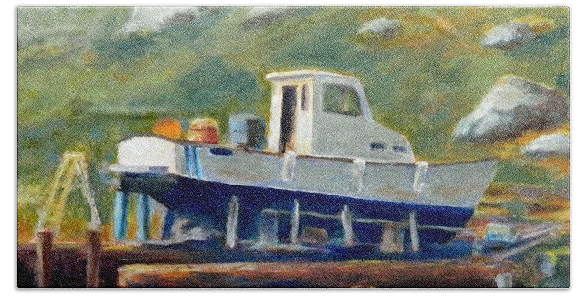 Boat Beach Sheet featuring the painting Boatyard II by William Reed