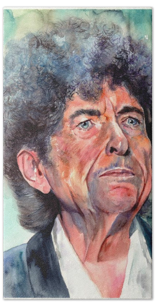 Bob Beach Towel featuring the painting Bob Dylan watercolor portrait by Suzann Sines