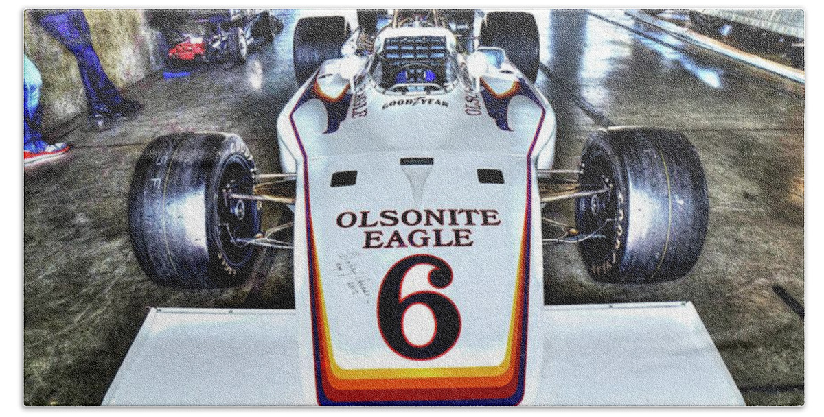 Bobby Unser Beach Sheet featuring the photograph Bobby Unser's 1972 Indianapolis 500 car. by Josh Williams