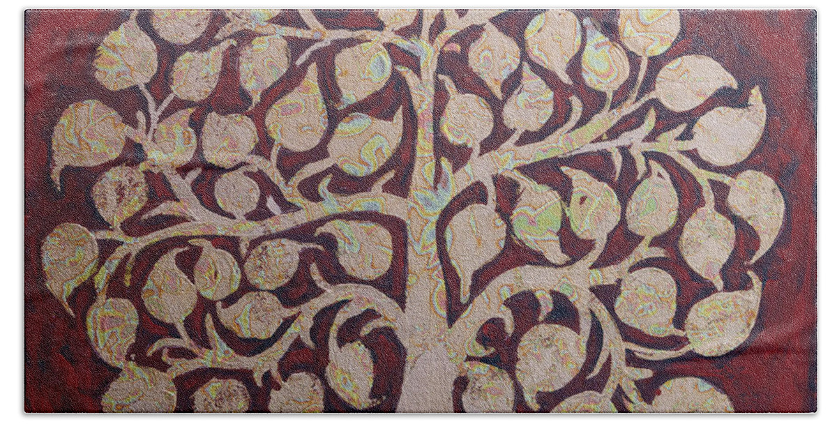Bodhi Tree Beach Towel featuring the painting Bodhi Tree by Jyotika Shroff