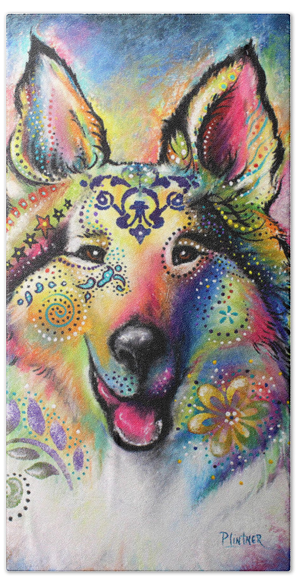 Boho Collie Beach Towel featuring the pastel Collie by Patricia Lintner