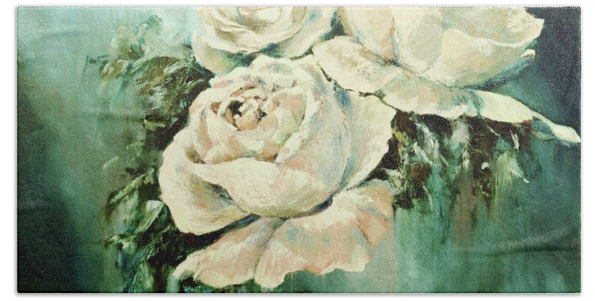 Pastel Pink Roses Beach Sheet featuring the painting Bold Blooms by Chris Hobel