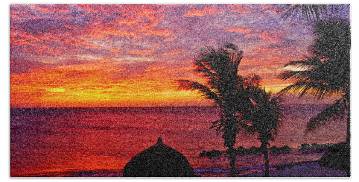 Sunset Beach Towel featuring the photograph Bonaire Sunset 1 by Stephen Anderson