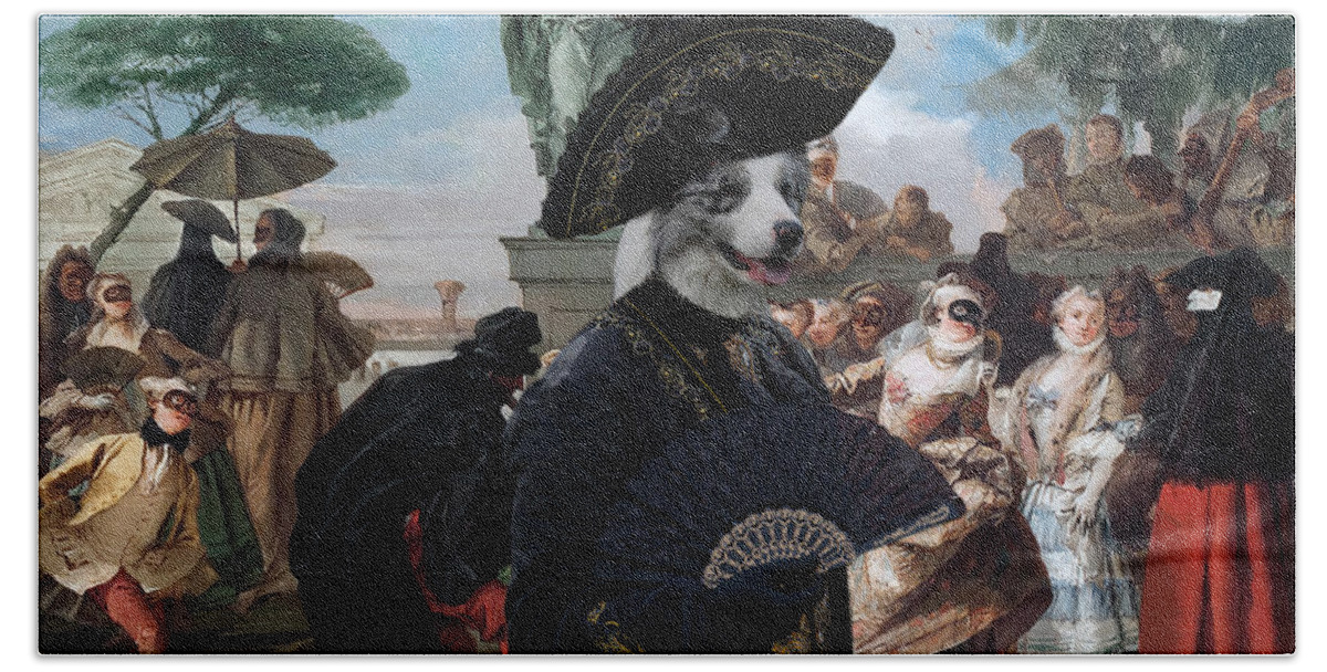 Border Collie Beach Towel featuring the painting Border Collie Art Canvas Print - The Minuet by Sandra Sij