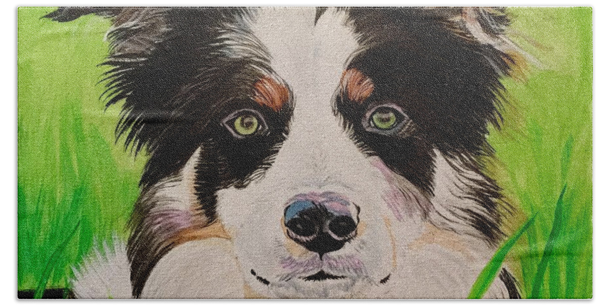 Border Collie Beach Towel featuring the painting Bordering on Paradise by Sonja Jones