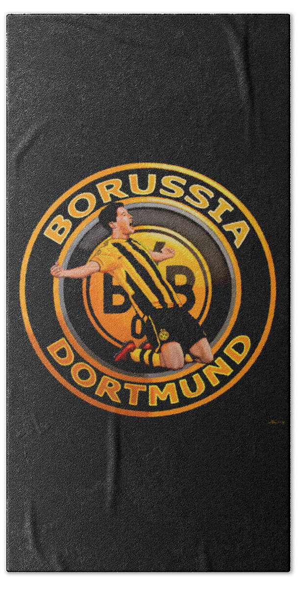 Borussia Dortmund Beach Towel featuring the painting Borussia Dortmund Painting by Paul Meijering