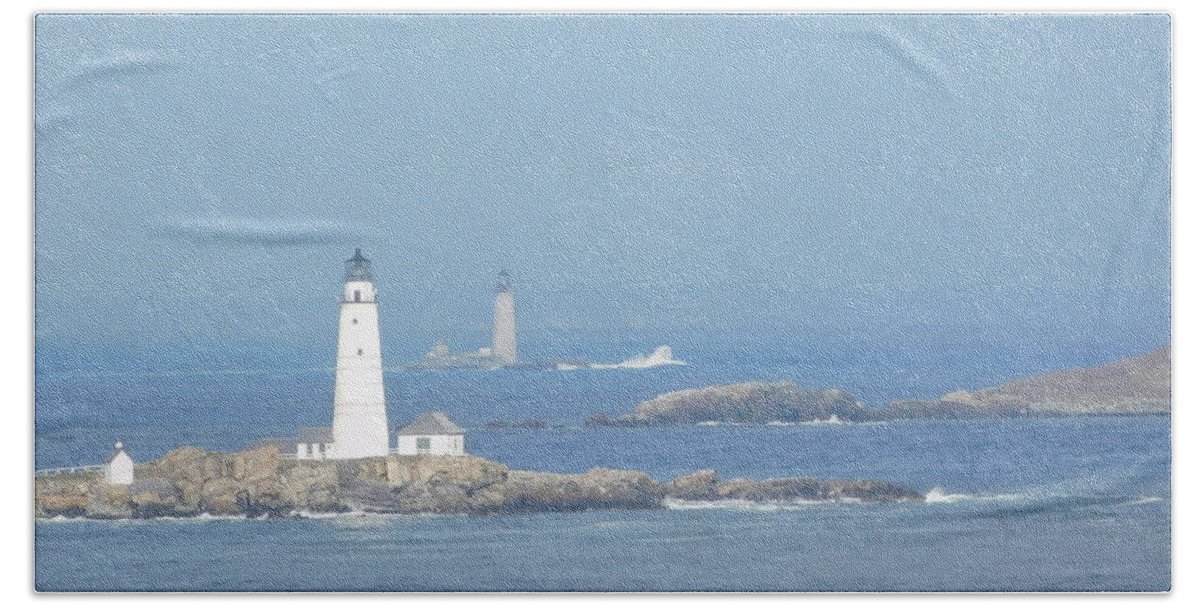 Boston Light Beach Towel featuring the photograph Boston Harbor Lighthouses by Catherine Gagne