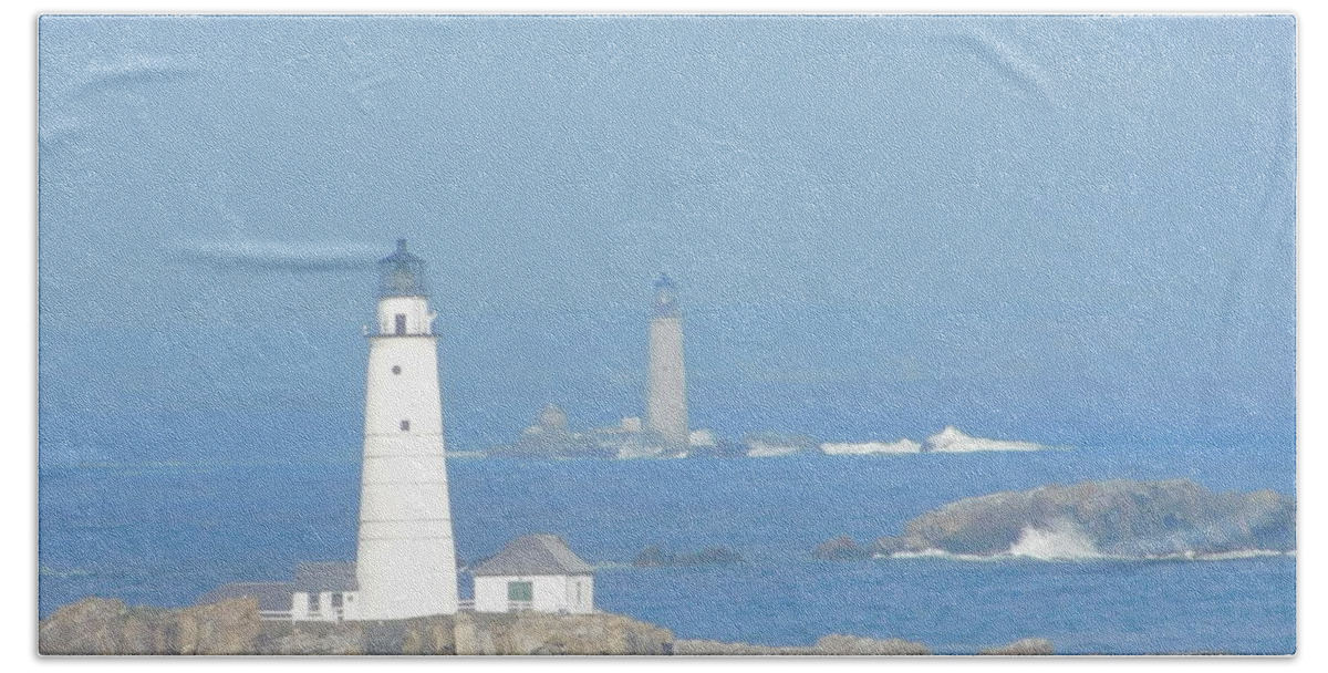 Boston Light Beach Towel featuring the photograph Boston Harbors Lighthouses by Catherine Gagne