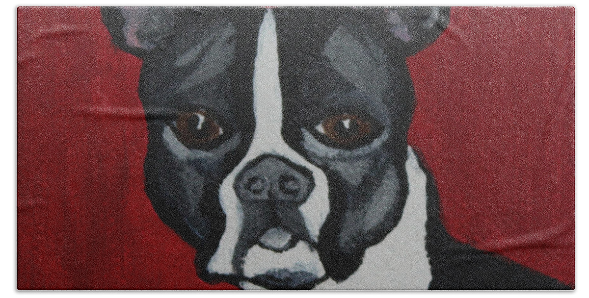 Boston Terrier Beach Towel featuring the painting Boston Terrier by Annette M Stevenson