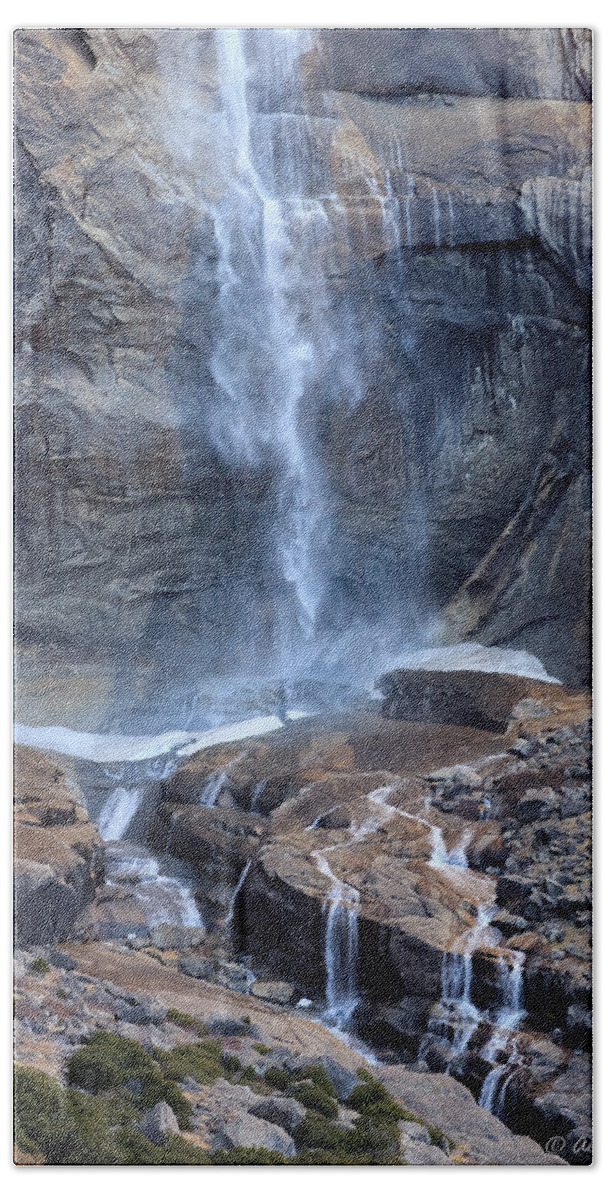 Waterfall Beach Towel featuring the photograph Bottom part of upper Yosemite Waterfall by Alexander Fedin