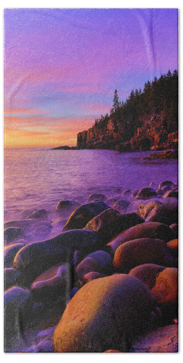 Acadia Beach Towel featuring the photograph Boulder Beach Sunrise by Nancy Dunivin