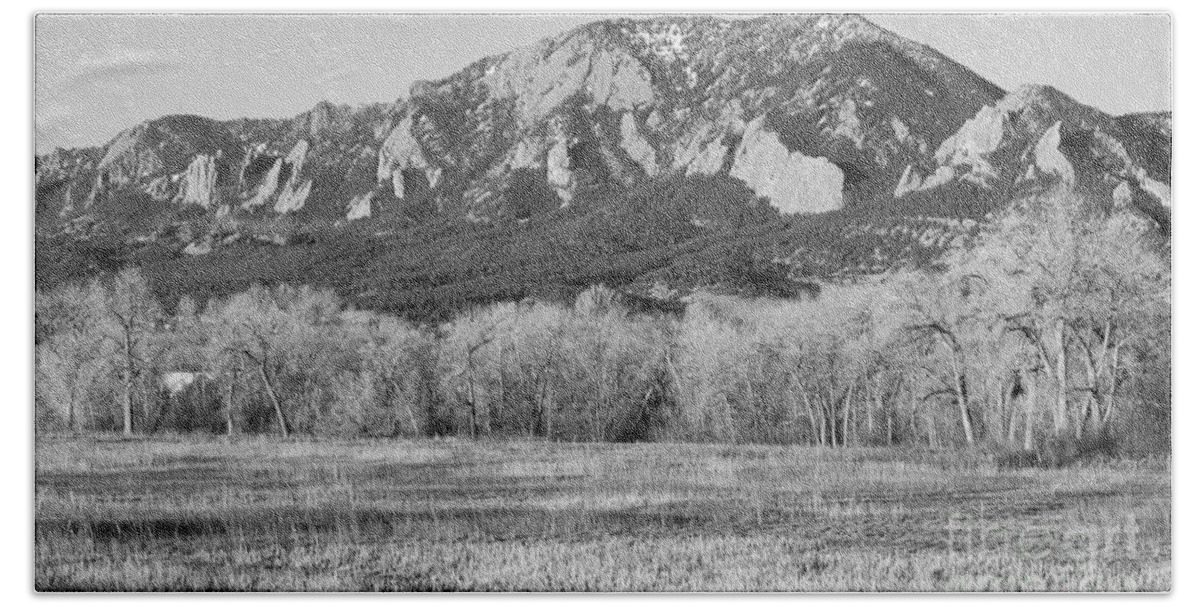 'flatiron' Beach Towel featuring the photograph Boulder Colorado Flatiron View From Jay Rd BW by James BO Insogna