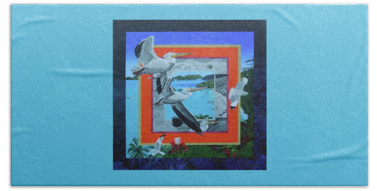 Pelicans Beach Towel featuring the painting Boundary Series XVII by Thomas Stead