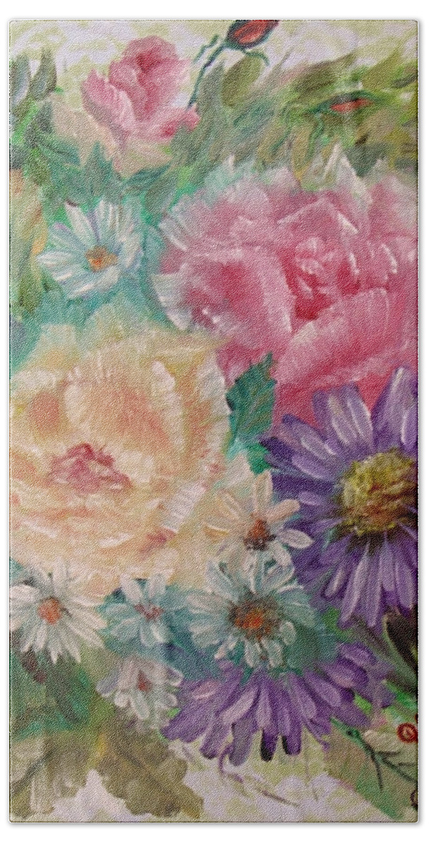 Rose Beach Towel featuring the painting Bouquet 2 by Quwatha Valentine