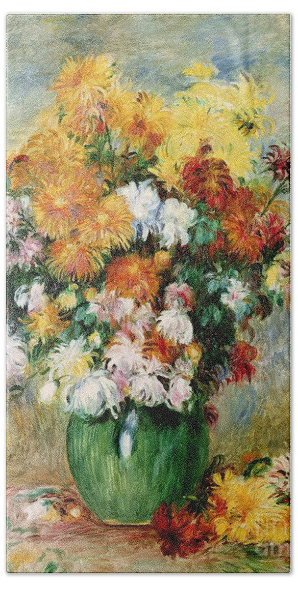 Bouquet Beach Towel featuring the painting Bouquet of Chrysanthemums by Pierre Auguste Renoir
