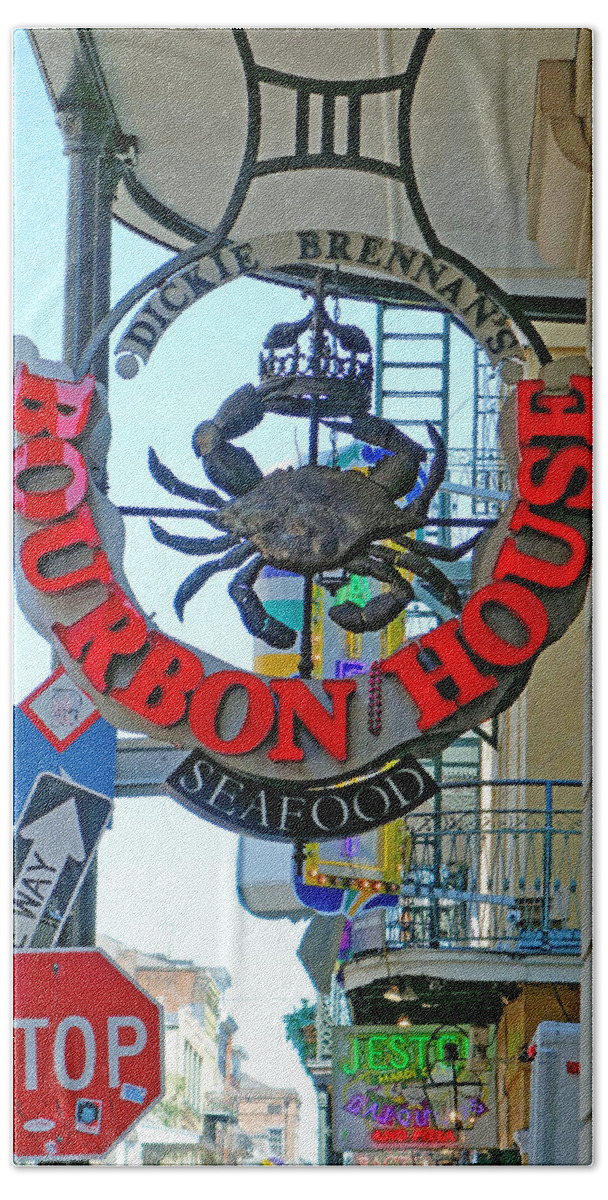 Bourbon House Beach Towel featuring the photograph Bourbon House Signage by Robert Meyers-Lussier