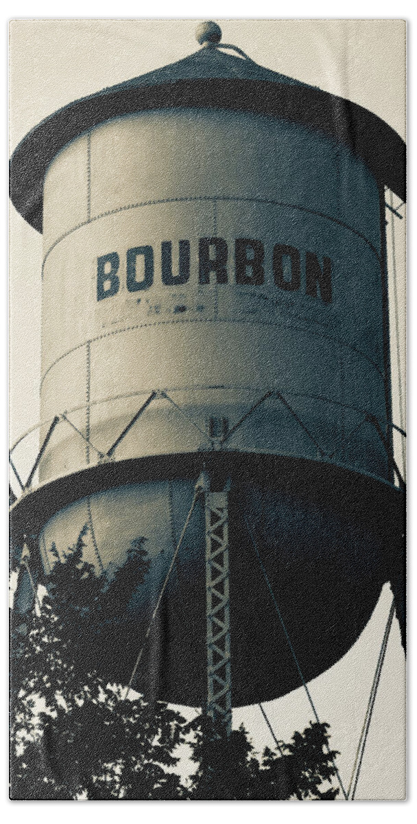 America Beach Towel featuring the photograph Bourbon Whiskey Vintage Water Tower - Missouri - Sepia by Gregory Ballos