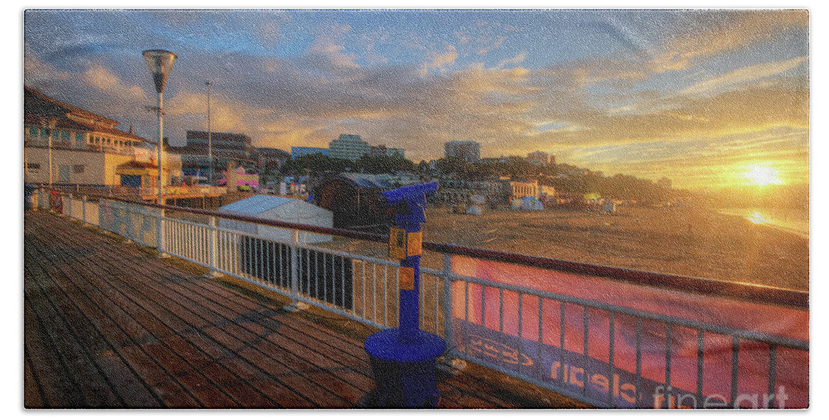 Hdr Beach Sheet featuring the photograph Bournemouth Pier Sunrise by Yhun Suarez