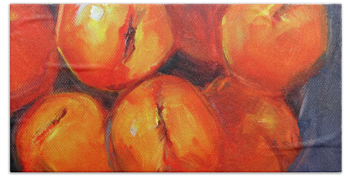 Peaches Beach Sheet featuring the painting Bowl of Peaches Still Life by Nancy Merkle