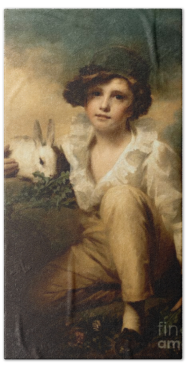 Boy Beach Towel featuring the painting Boy and Rabbit by Henry Raeburn