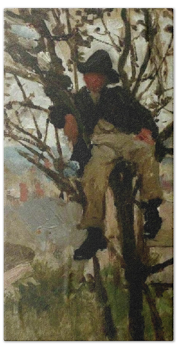 Boy Beach Sheet featuring the painting Boy in a Tree by Henry Scott Tuke