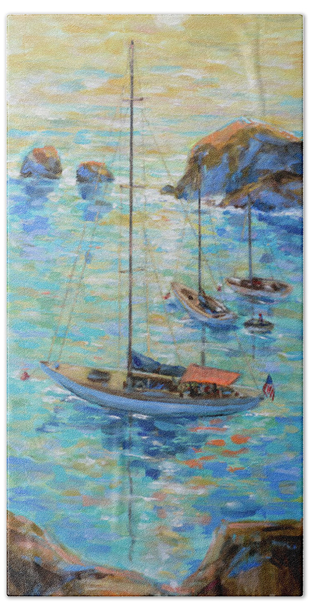 Sailing Beach Towel featuring the painting Branta at Catalina by Linda Olsen