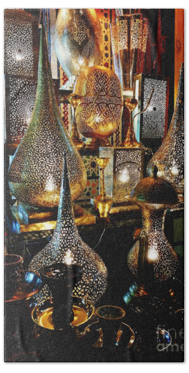 Arts And Crafts. Brass Lanterns Beach Towel featuring the photograph Brass lanterns by Jarek Filipowicz