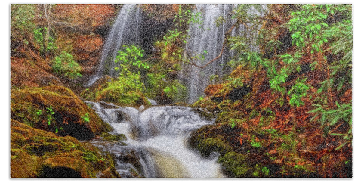 Waterfall Beach Towel featuring the photograph Brasstown Falls 013 by George Bostian