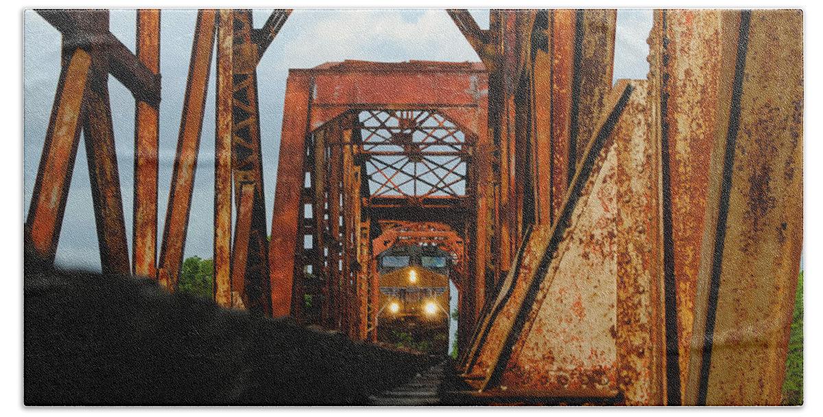 Union Pacific Beach Towel featuring the photograph Brazos River Railroad Bridge by Nathan Little