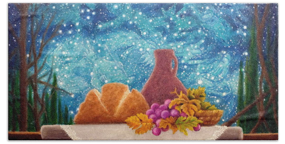 Bread Beach Sheet featuring the painting Bread and the Fruit of the Vine by Matt Konar