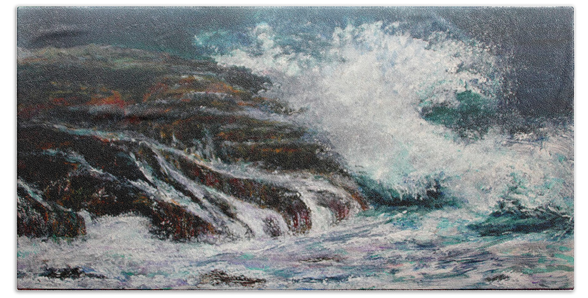 Original Beach Sheet featuring the painting Breaking Wave by Michele A Loftus