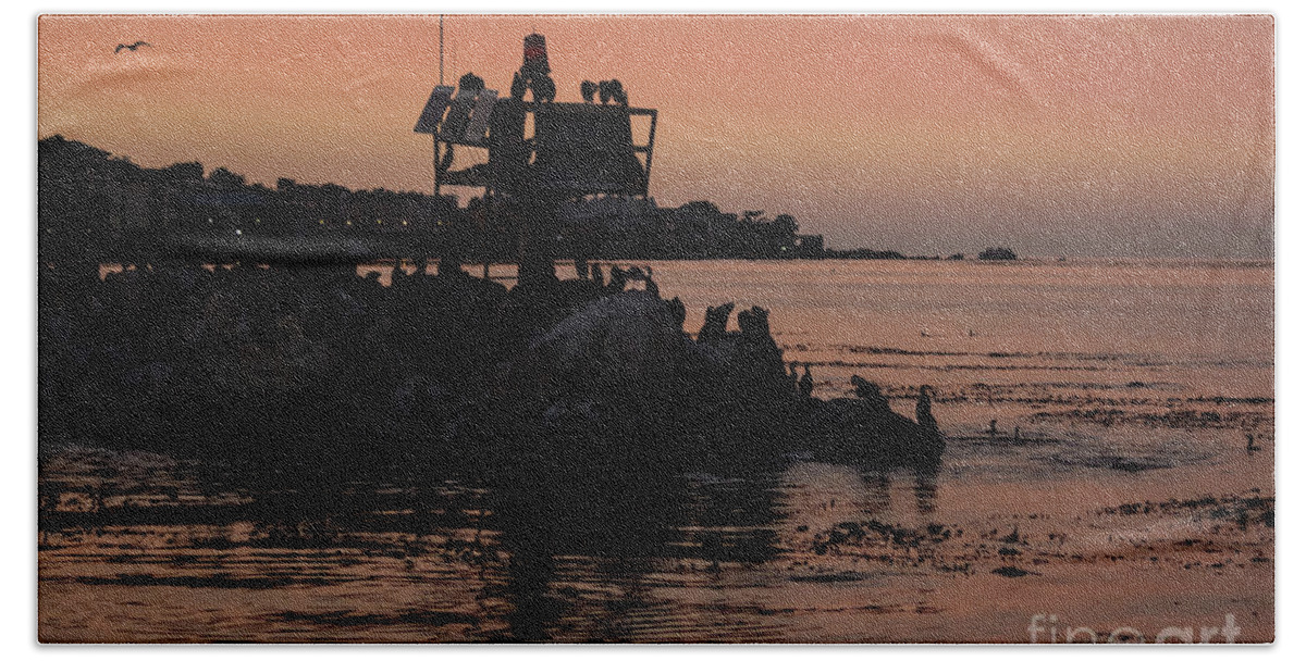 Breakwater Beach Towel featuring the photograph Breakwater Sunset by Suzanne Luft