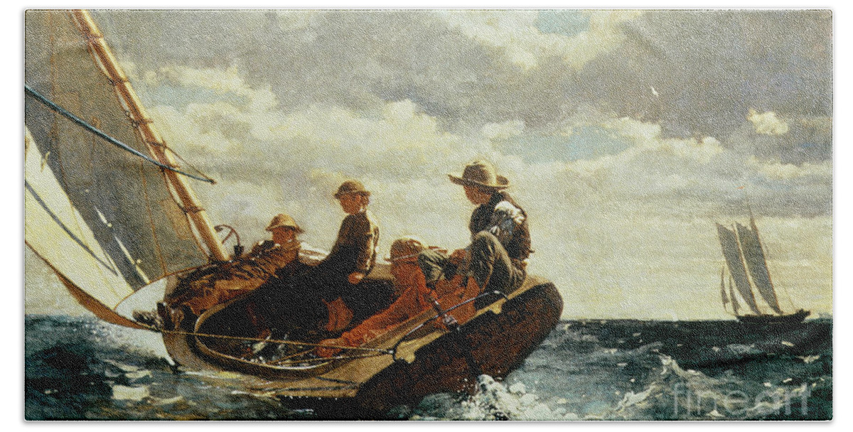 #faatoppicks Beach Towel featuring the painting Breezing Up by Winslow Homer