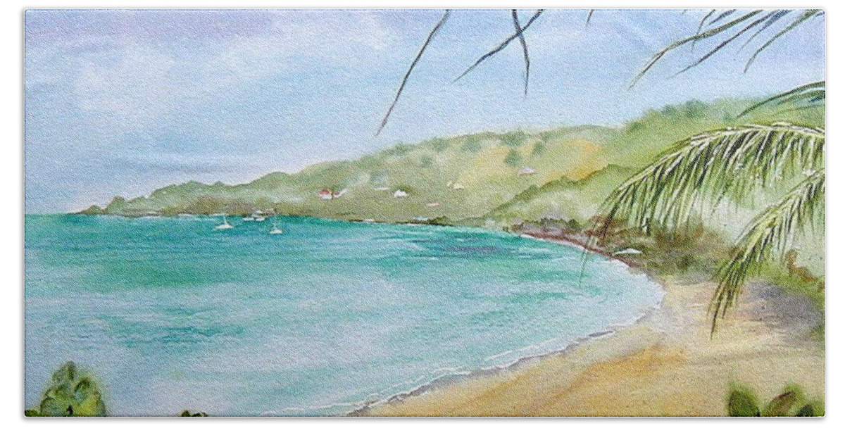 Bvi Beach Towel featuring the painting Brewers bay by Diane Kirk