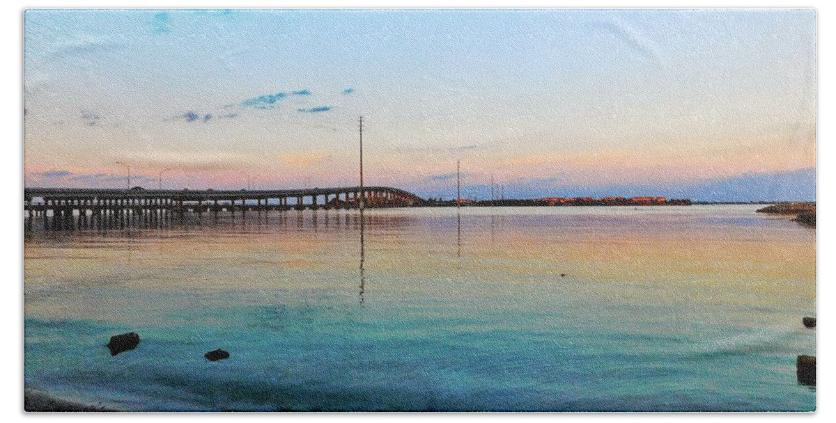 Sunset Beach Towel featuring the photograph Bridge at Sunset by Vicki Lewis