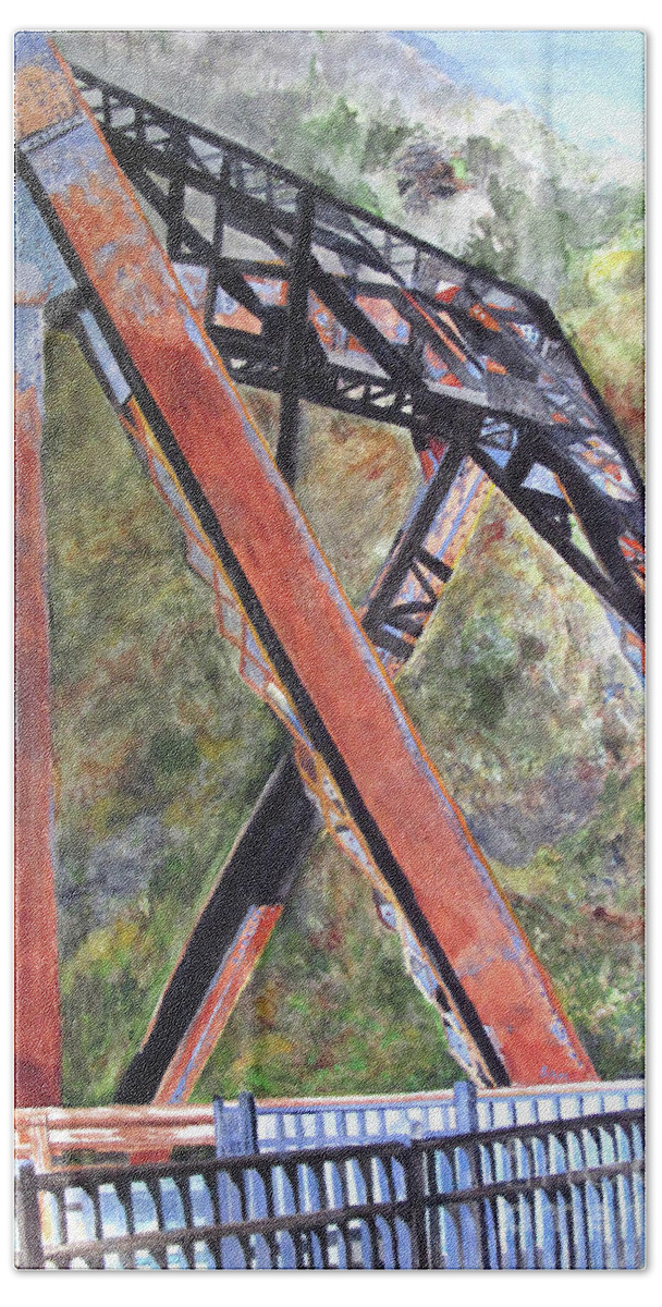 Bridge Beach Sheet featuring the painting Bridge At Thurmond Wv by Sandy McIntire