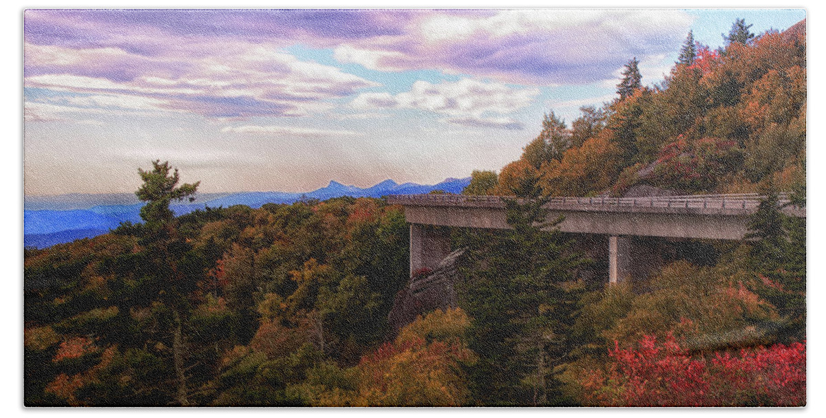 Linn Cove Viaduct Beach Towel featuring the photograph Bridge Entwined with Nature by C Renee Martin