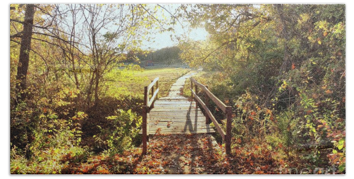 Bridge Beach Towel featuring the photograph Bridge in Autumn by Janette Boyd