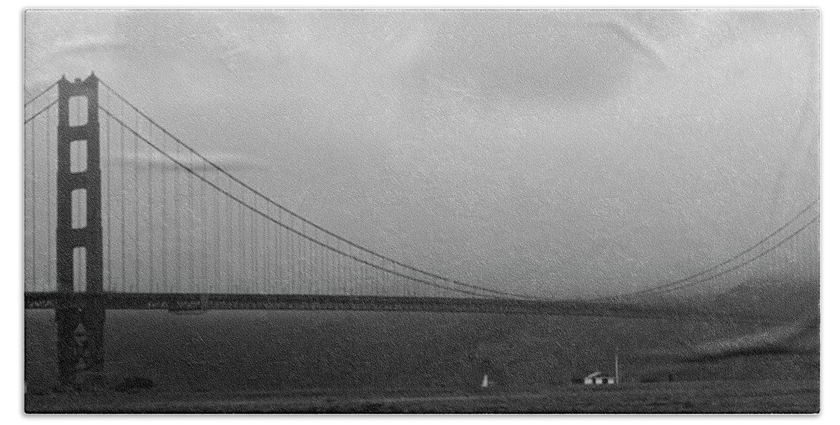 Golden Gate Beach Sheet featuring the photograph Bridge over Houses by Maj Seda