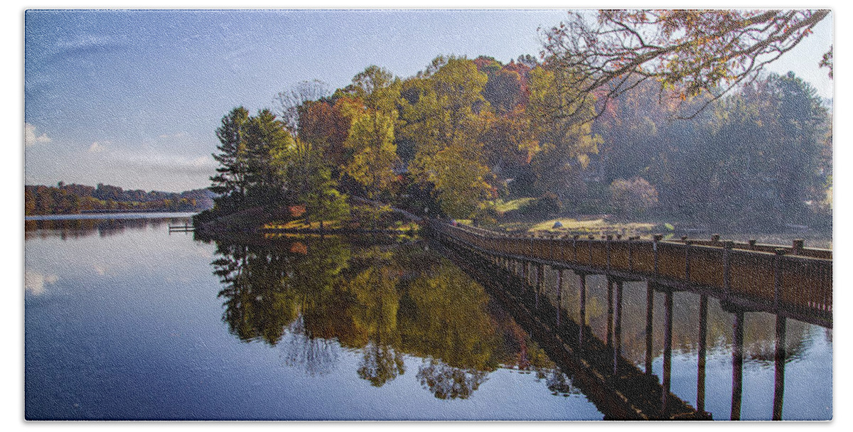 Water Beach Towel featuring the photograph Bridge Over Lake Junaluska by Kevin Craft