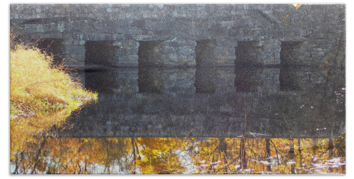 Oliver Mill Park Beach Towel featuring the photograph Bridges Reflection by Catherine Gagne