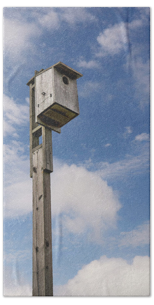 Birdhouse Beach Sheet featuring the photograph Bridhouse in the sky by Phil Cardamone
