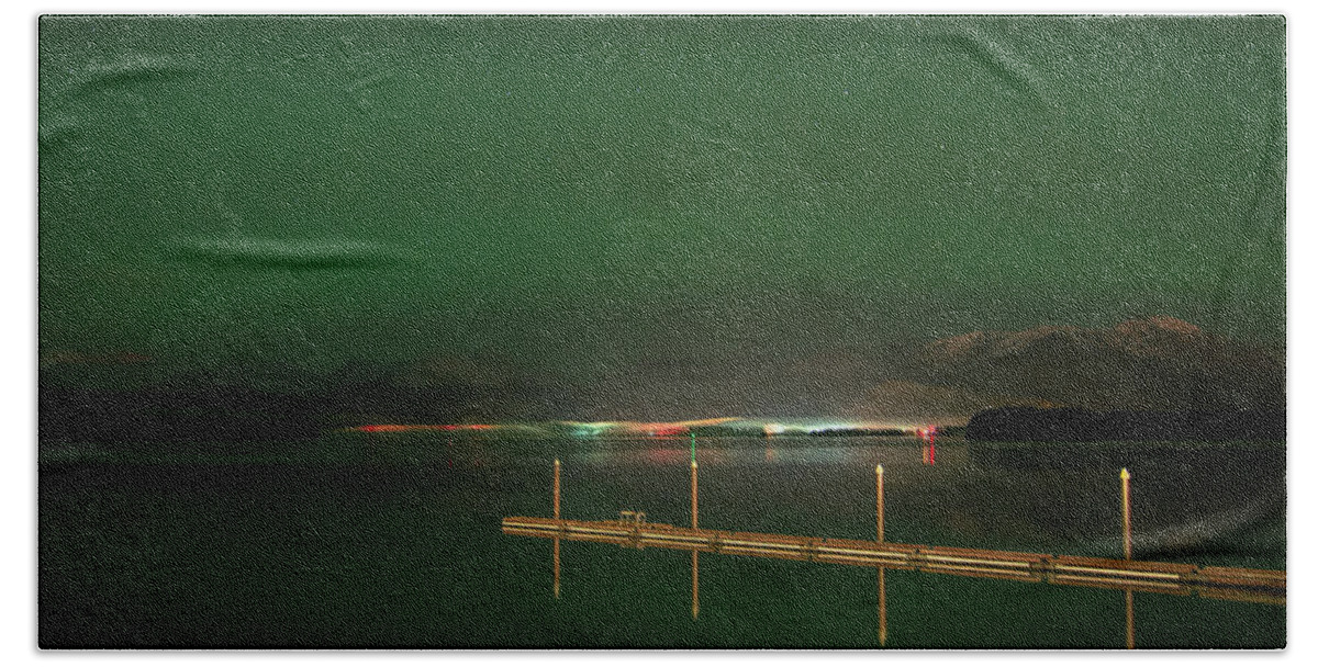 Northern Lights Beach Towel featuring the photograph Bright Dock, Dim Lights by David Kirby