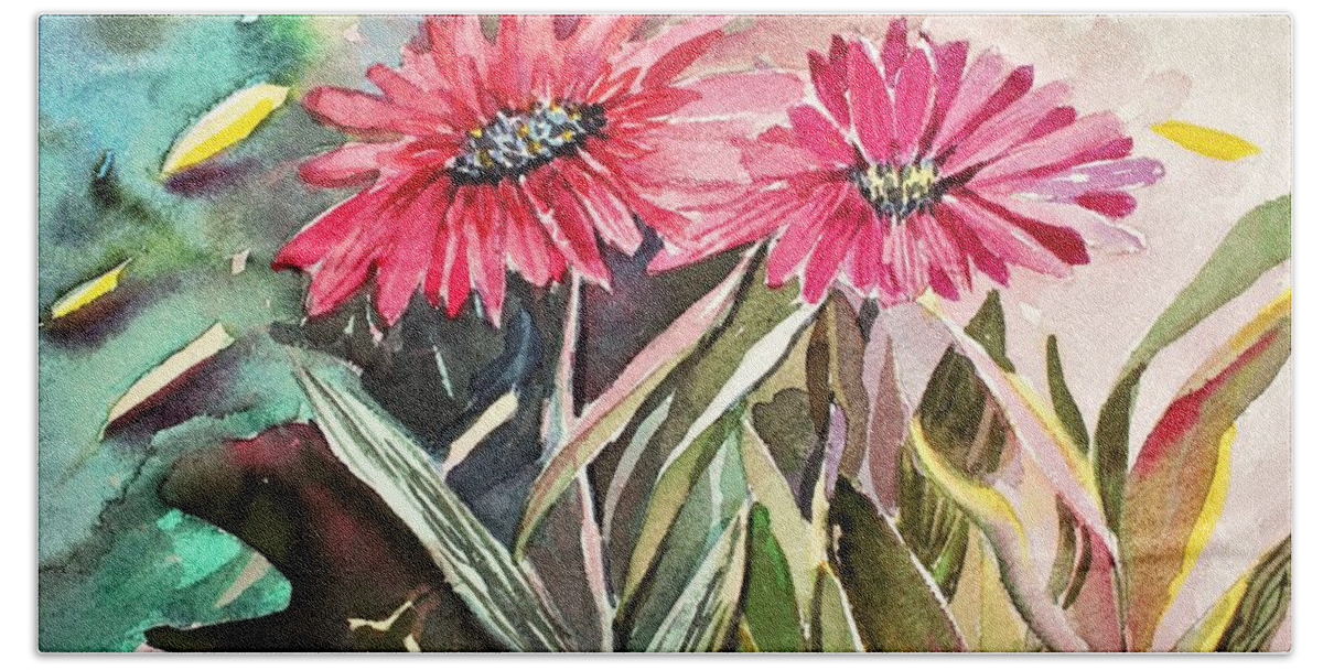 Daisy Beach Sheet featuring the painting Bright Spring Daisies by Mindy Newman