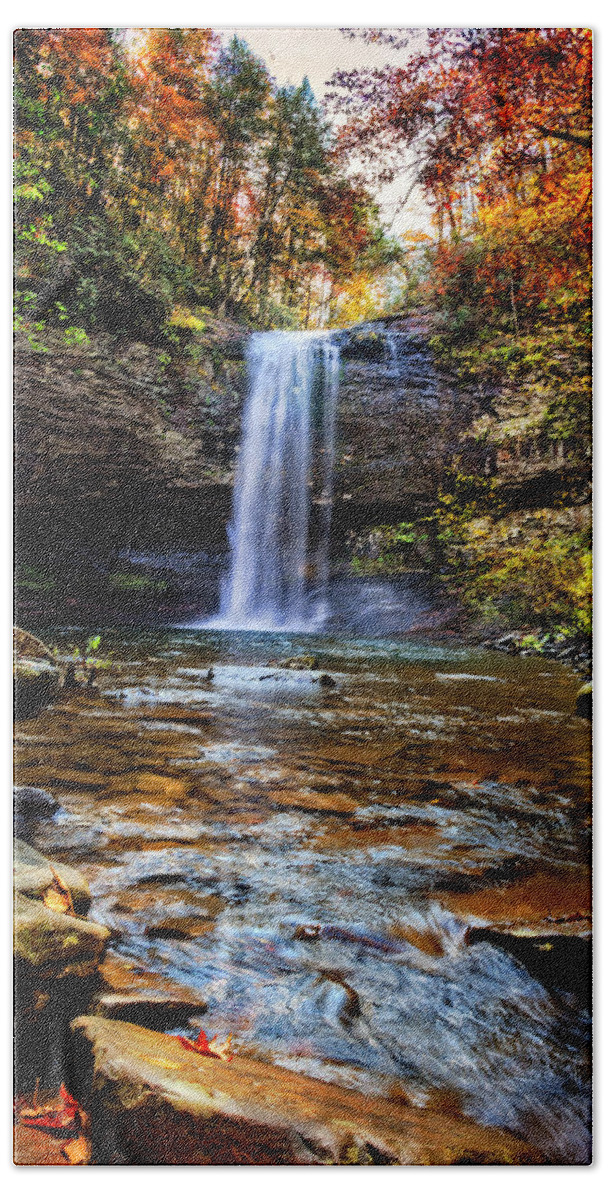Appalachia Beach Towel featuring the photograph Brilliant Fall Waterfall at Cloudland Canyon by Debra and Dave Vanderlaan