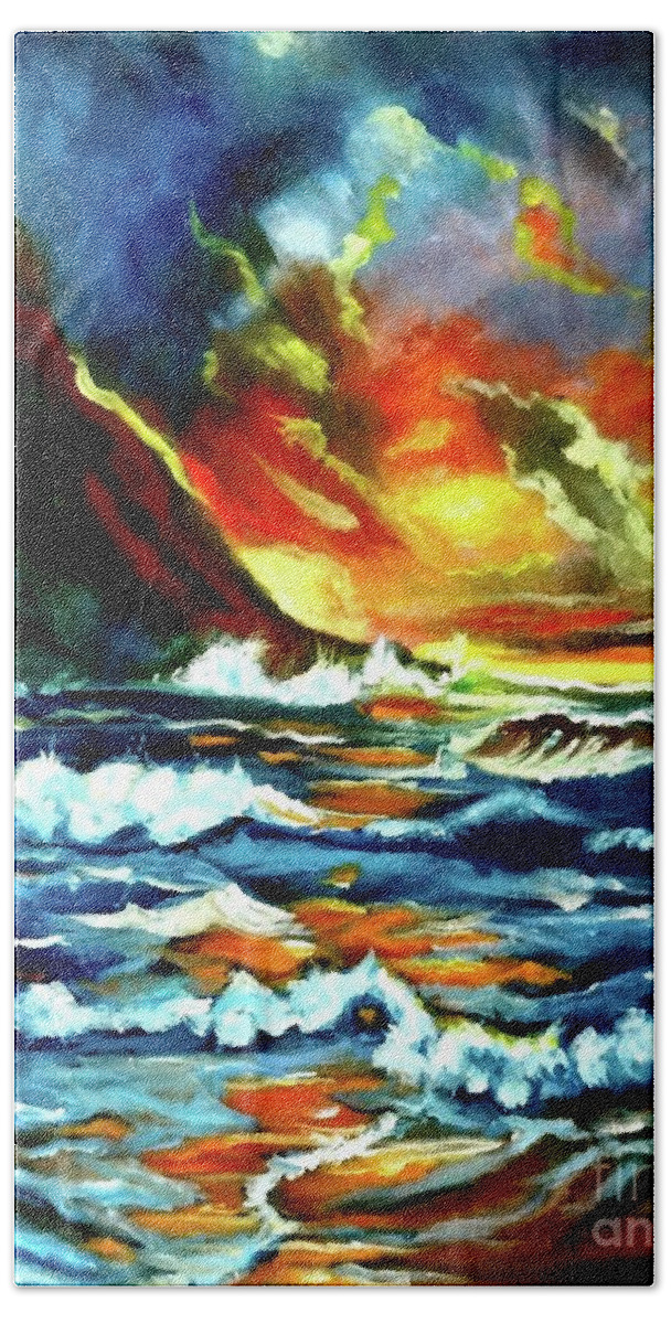 Sunset On Fire Beach Towel featuring the painting Brilliant Hawaiian Sunset by Jenny Lee