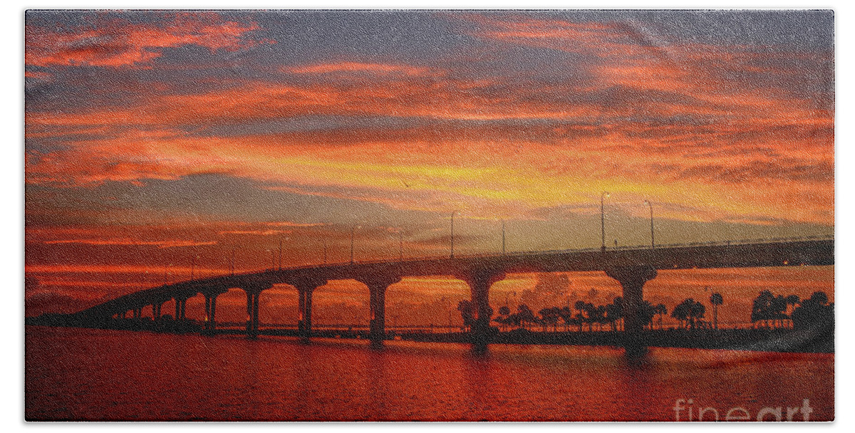 Bridge Beach Towel featuring the photograph Bridge Sunrise by Tom Claud