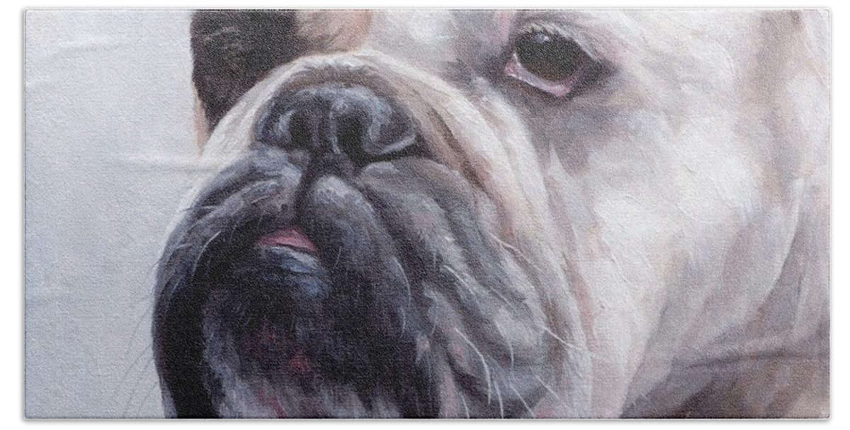 Dog Beach Towel featuring the painting British Bulldog Painting by Rachel Stribbling