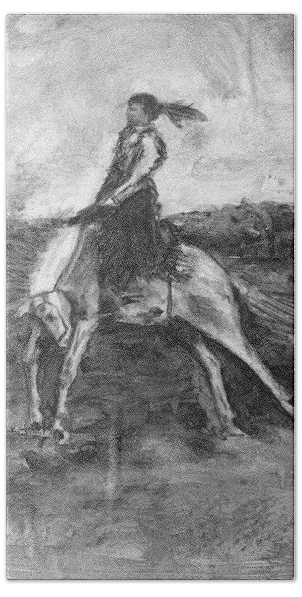 Horse Beach Towel featuring the painting Woman Bronc Rider by Sheila Johns