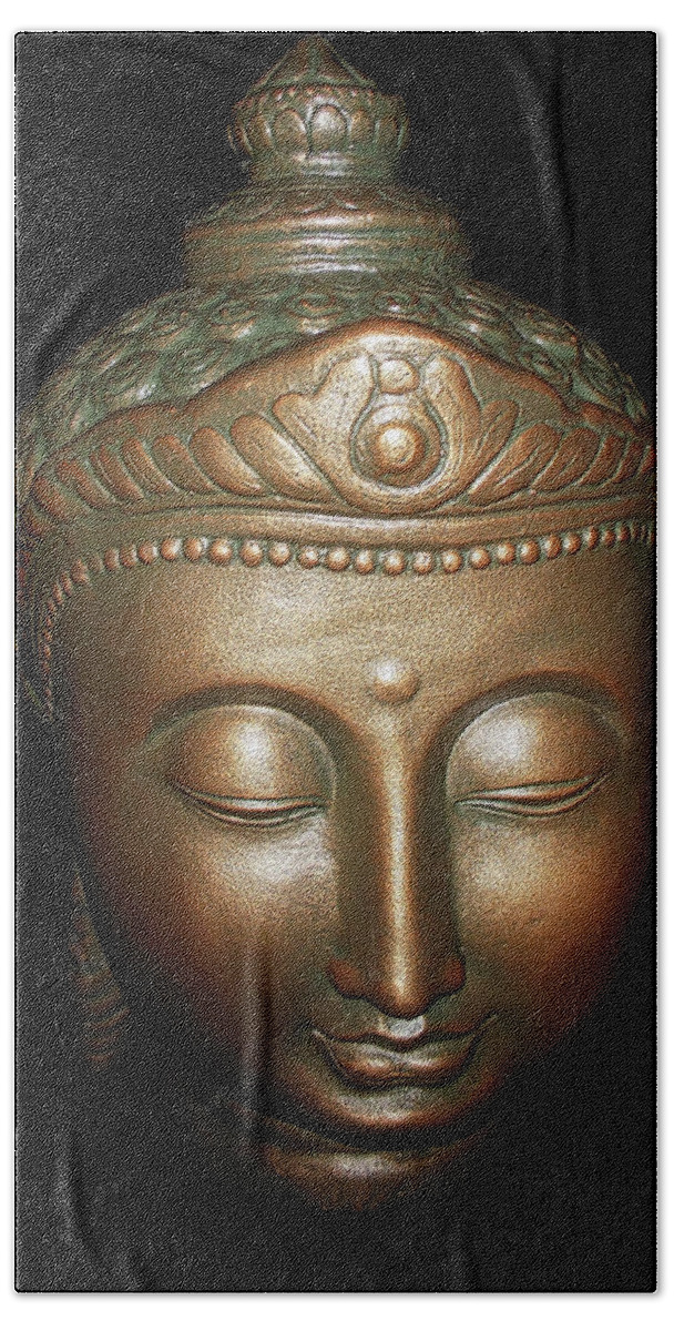  Mysterious Beach Sheet featuring the photograph Bronze Buddha Head by Joan Reese